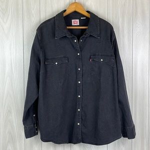 Levi Strauss Women Black Fringe Denim Shacket Size 3XL Western Button Front